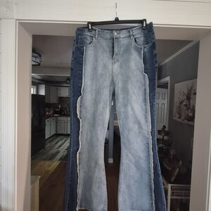 Hayden Two-Tone Light and Dark Blue Flare Jeans